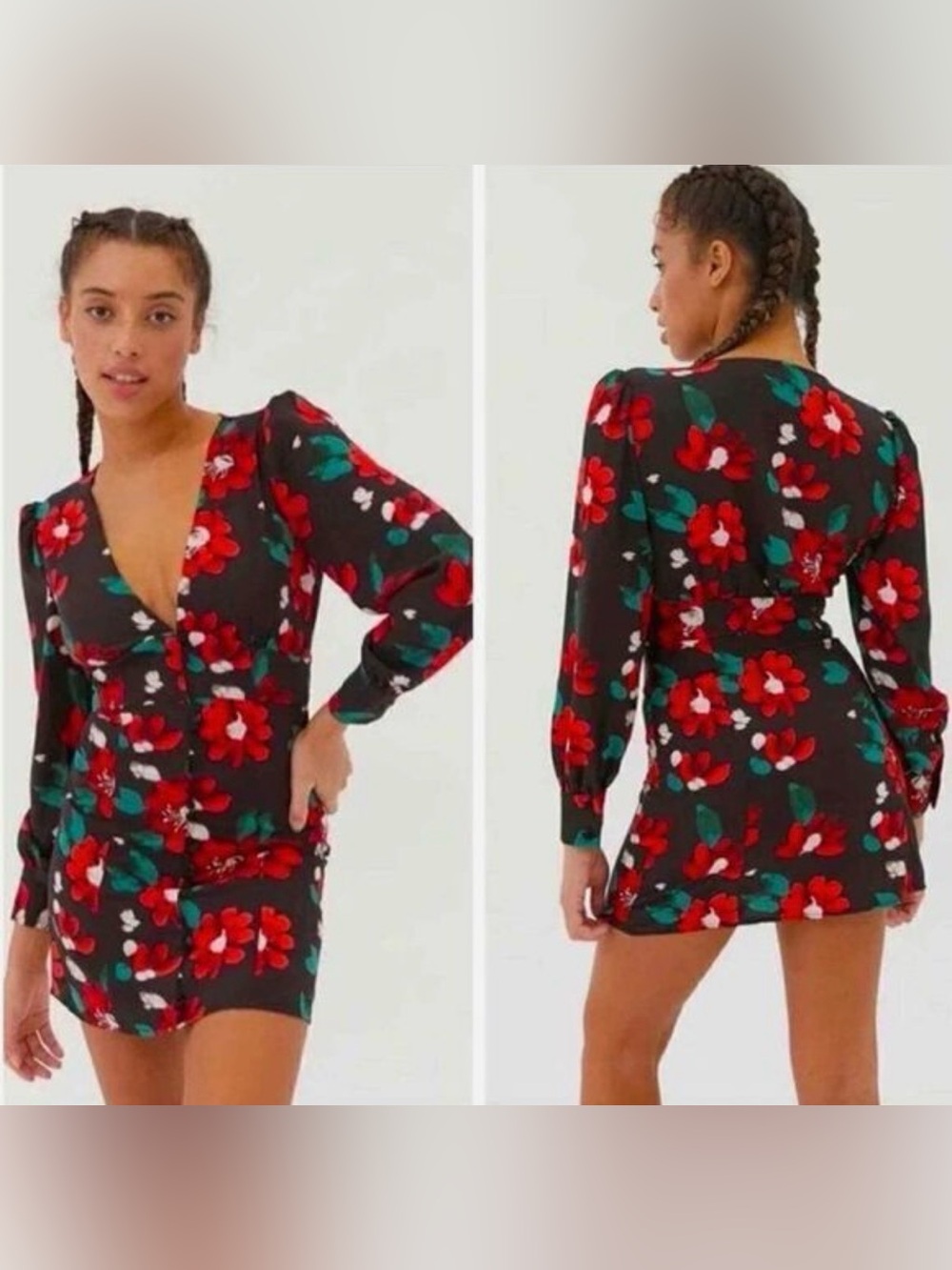 Urban Outfitters Michelle Floral Plunge Mini Dress Small